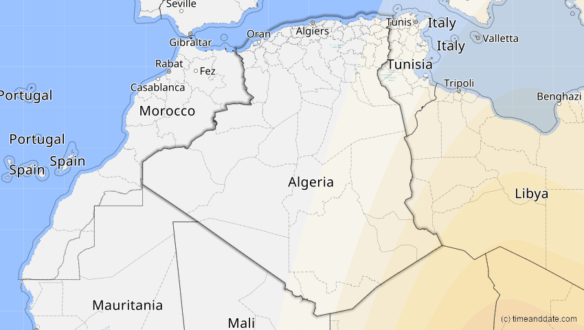 A map of Algerien, showing the path of the 15. Jan 2010 Ringförmige Sonnenfinsternis