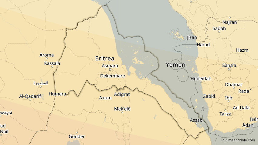 A map of Eritrea, showing the path of the 15. Jan 2010 Ringförmige Sonnenfinsternis