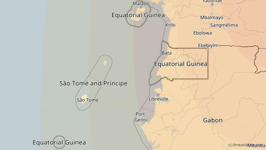 A map of Äquatorialguinea, showing the path of the 15. Jan 2010 Ringförmige Sonnenfinsternis
