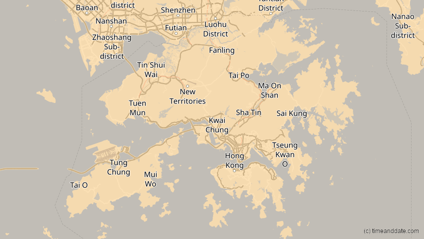A map of Hongkong, showing the path of the 15. Jan 2010 Ringförmige Sonnenfinsternis