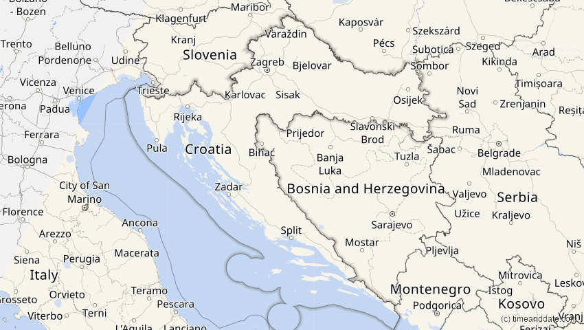A map of Kroatien, showing the path of the 15. Jan 2010 Ringförmige Sonnenfinsternis