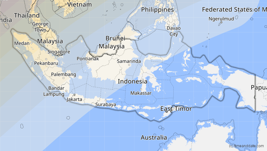 A map of Indonesien, showing the path of the 15. Jan 2010 Ringförmige Sonnenfinsternis