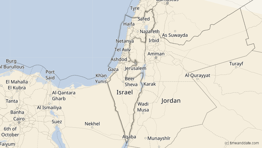 A map of Israel, showing the path of the 15. Jan 2010 Ringförmige Sonnenfinsternis