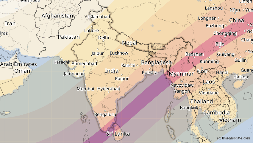 A map of Indien, showing the path of the 15. Jan 2010 Ringförmige Sonnenfinsternis