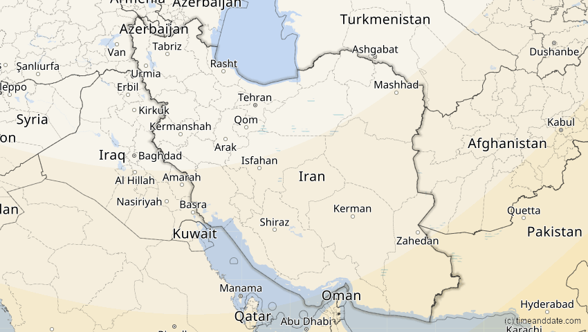 A map of Iran, showing the path of the 15. Jan 2010 Ringförmige Sonnenfinsternis