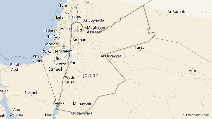 A map of Jordanien, showing the path of the 15. Jan 2010 Ringförmige Sonnenfinsternis