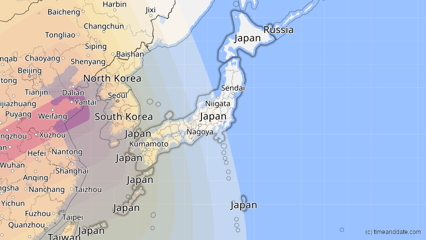 A map of Japan, showing the path of the 15. Jan 2010 Ringförmige Sonnenfinsternis