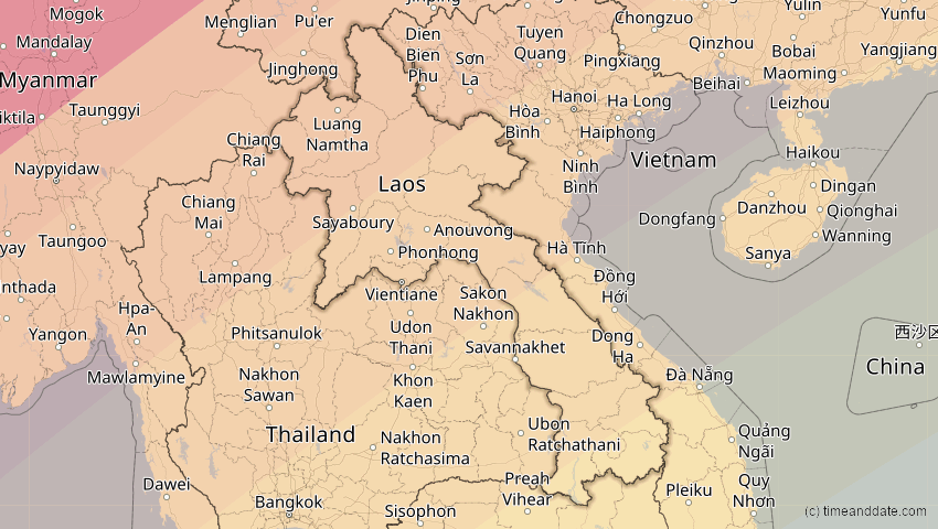 A map of Laos, showing the path of the 15. Jan 2010 Ringförmige Sonnenfinsternis