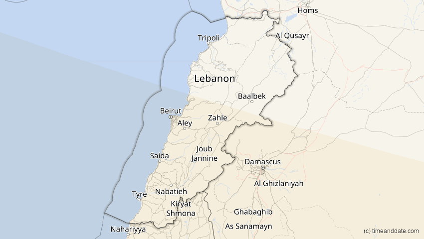 A map of Libanon, showing the path of the 15. Jan 2010 Ringförmige Sonnenfinsternis