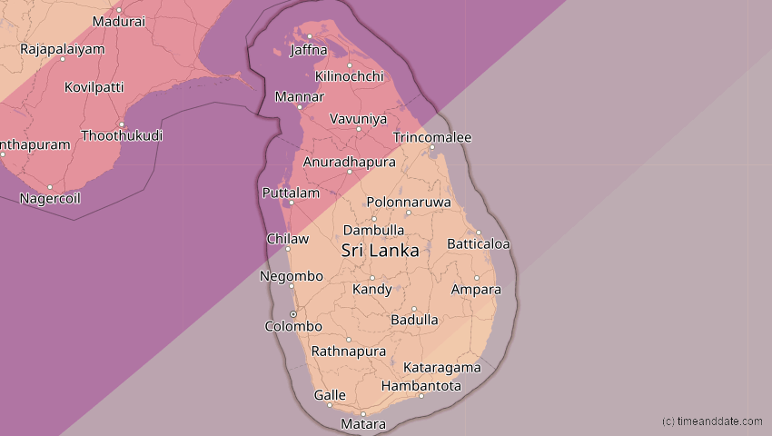 A map of Sri Lanka, showing the path of the 15. Jan 2010 Ringförmige Sonnenfinsternis