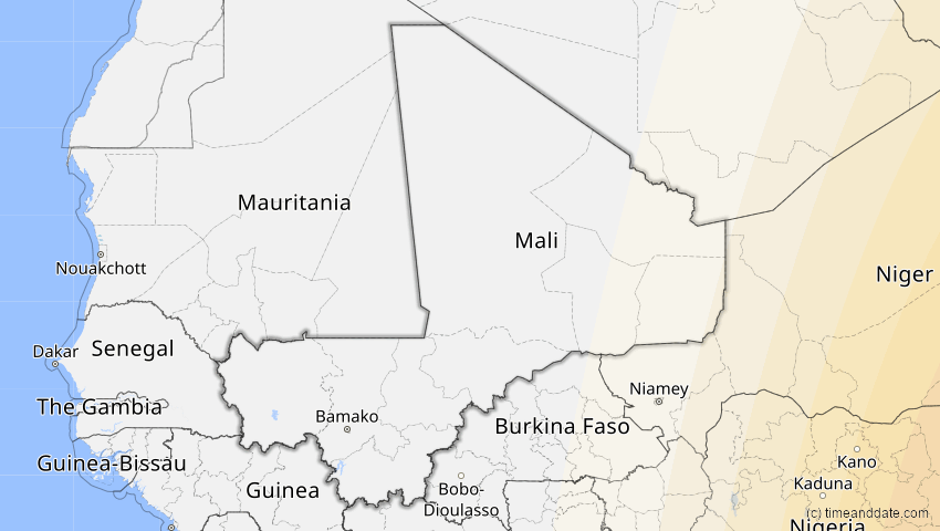 A map of Mali, showing the path of the 15. Jan 2010 Ringförmige Sonnenfinsternis