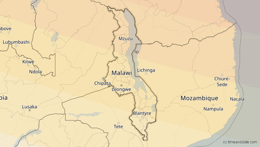 A map of Malawi, showing the path of the 15. Jan 2010 Ringförmige Sonnenfinsternis