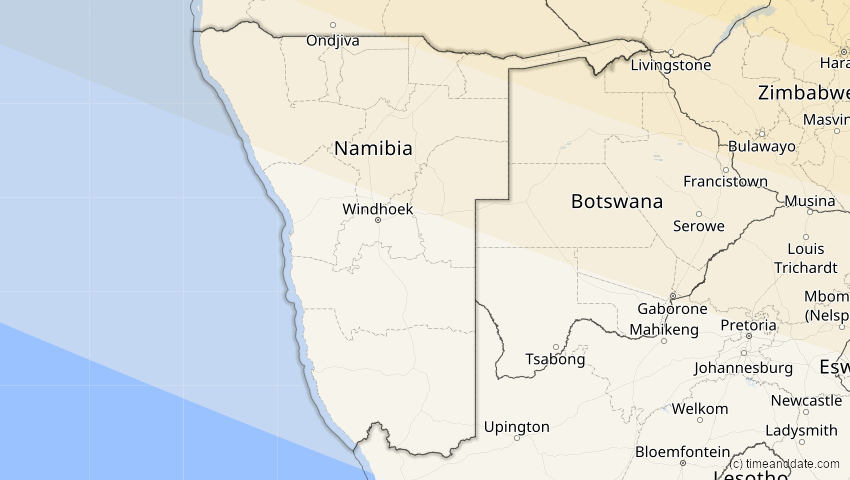 A map of Namibia, showing the path of the 15. Jan 2010 Ringförmige Sonnenfinsternis