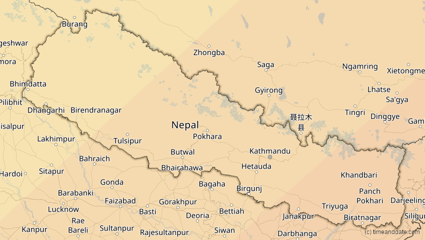 A map of Nepal, showing the path of the 15. Jan 2010 Ringförmige Sonnenfinsternis
