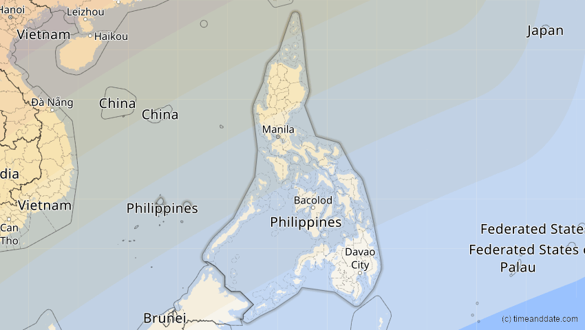 A map of Philippinen, showing the path of the 15. Jan 2010 Ringförmige Sonnenfinsternis