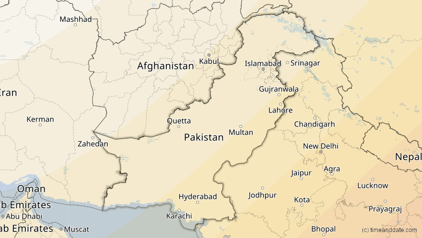A map of Pakistan, showing the path of the 15. Jan 2010 Ringförmige Sonnenfinsternis