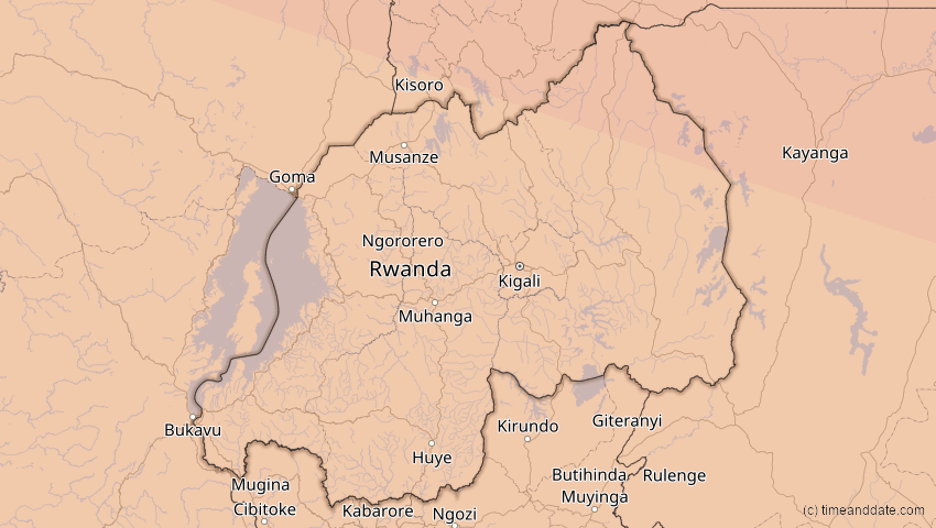 A map of Ruanda, showing the path of the 15. Jan 2010 Ringförmige Sonnenfinsternis