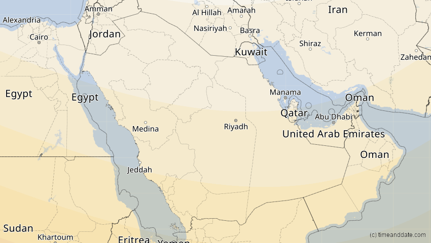 A map of Saudi-Arabien, showing the path of the 15. Jan 2010 Ringförmige Sonnenfinsternis