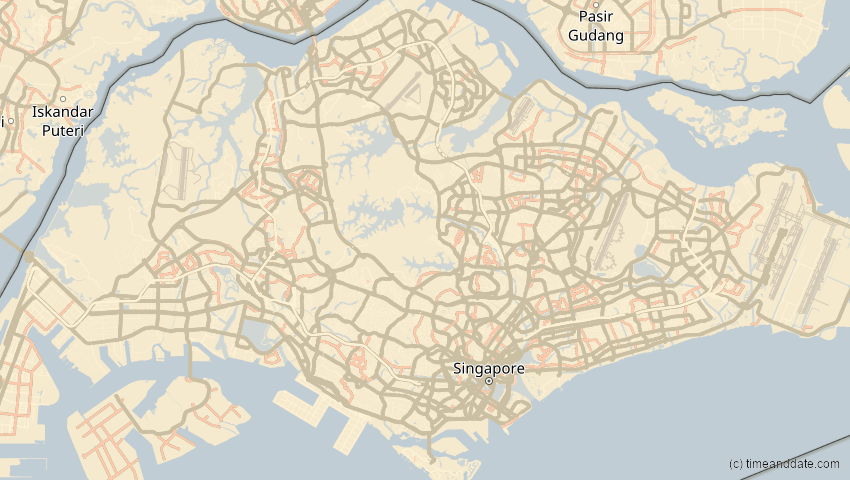 A map of Singapur, showing the path of the 15. Jan 2010 Ringförmige Sonnenfinsternis