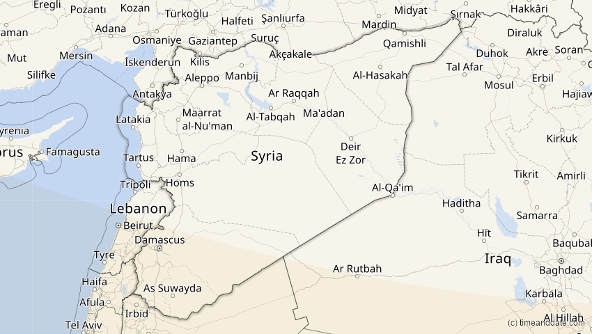 A map of Syrien, showing the path of the 15. Jan 2010 Ringförmige Sonnenfinsternis