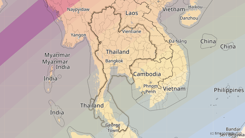 A map of Thailand, showing the path of the 15. Jan 2010 Ringförmige Sonnenfinsternis