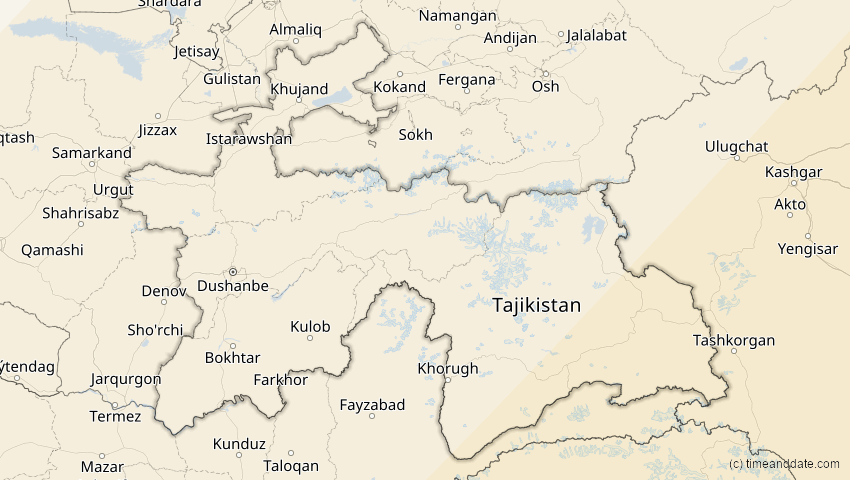 A map of Tadschikistan, showing the path of the 15. Jan 2010 Ringförmige Sonnenfinsternis