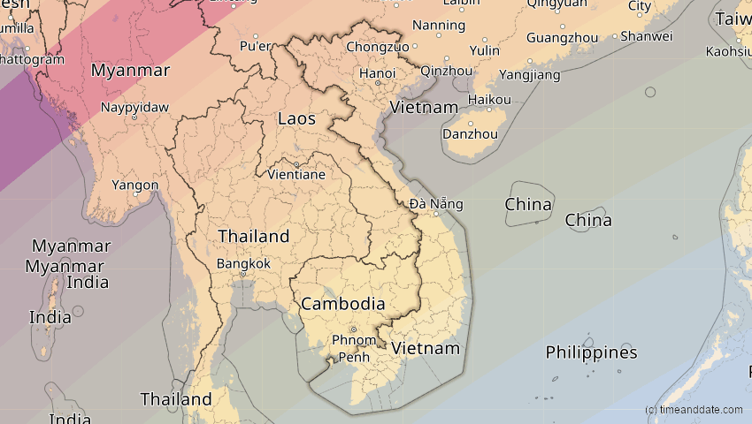 A map of Vietnam, showing the path of the 15. Jan 2010 Ringförmige Sonnenfinsternis
