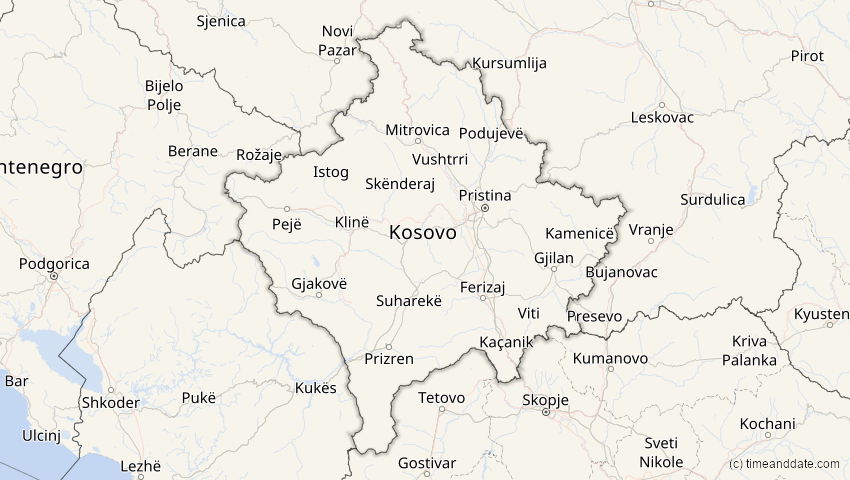 A map of Kosovo, showing the path of the 15. Jan 2010 Ringförmige Sonnenfinsternis
