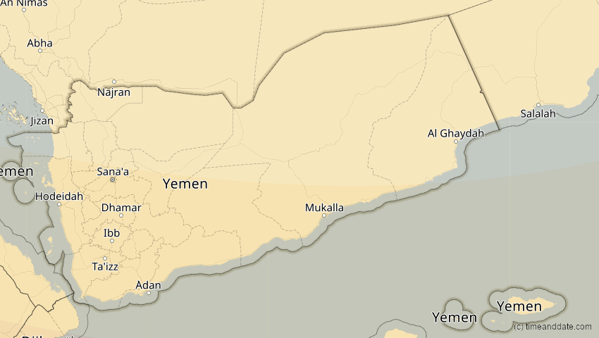 A map of Jemen, showing the path of the 15. Jan 2010 Ringförmige Sonnenfinsternis