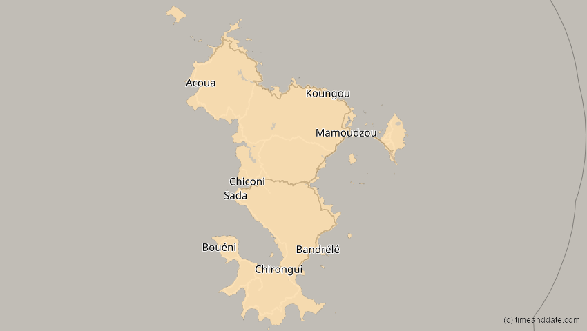 A map of Mayotte, showing the path of the 15. Jan 2010 Ringförmige Sonnenfinsternis