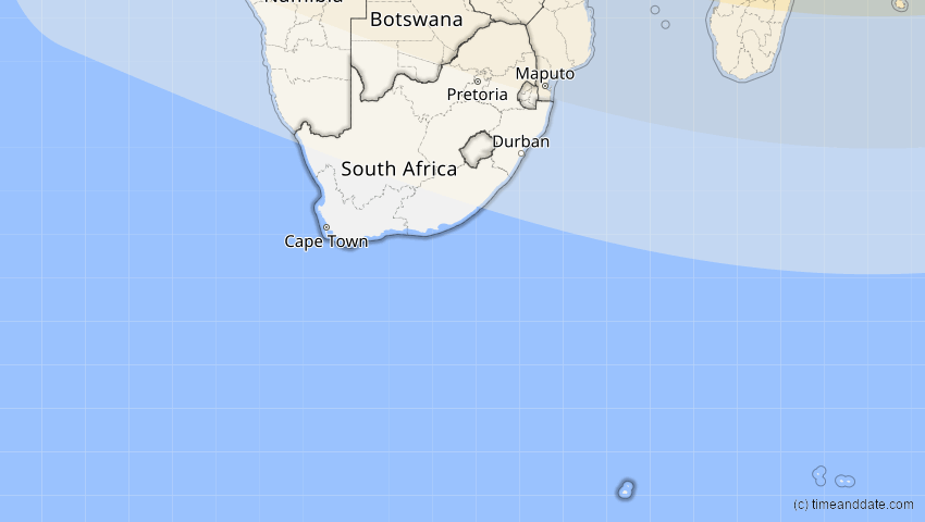 A map of Südafrika, showing the path of the 15. Jan 2010 Ringförmige Sonnenfinsternis