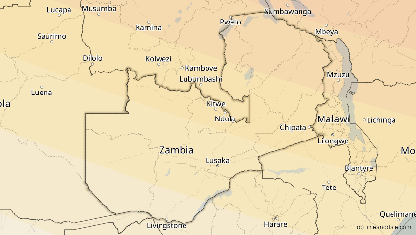 A map of Sambia, showing the path of the 15. Jan 2010 Ringförmige Sonnenfinsternis
