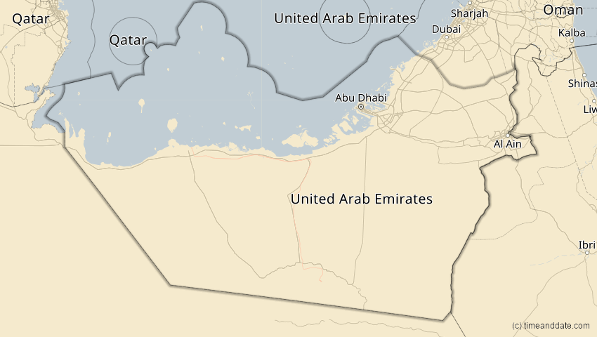 A map of Abu Dhabi, Vereinigte Arabische Emirate, showing the path of the 15. Jan 2010 Ringförmige Sonnenfinsternis