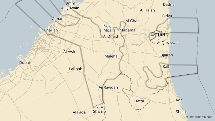 A map of Schardscha, Vereinigte Arabische Emirate, showing the path of the 15. Jan 2010 Ringförmige Sonnenfinsternis