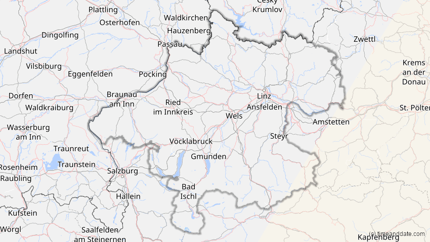 A map of Oberösterreich, Österreich, showing the path of the 15. Jan 2010 Ringförmige Sonnenfinsternis
