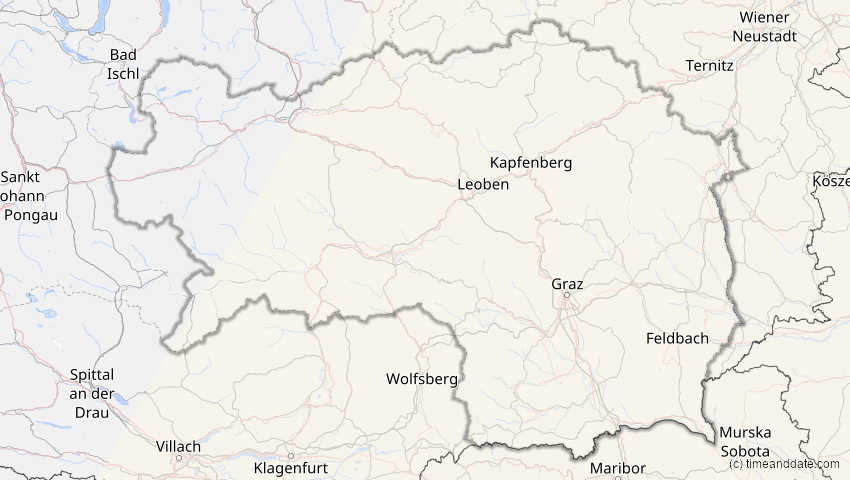 A map of Steiermark, Österreich, showing the path of the 15. Jan 2010 Ringförmige Sonnenfinsternis