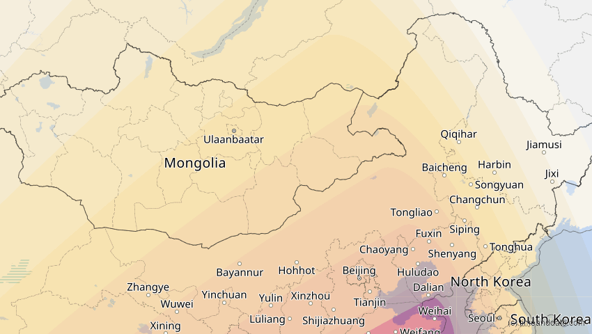 A map of Innere Mongolei, China, showing the path of the 15. Jan 2010 Ringförmige Sonnenfinsternis