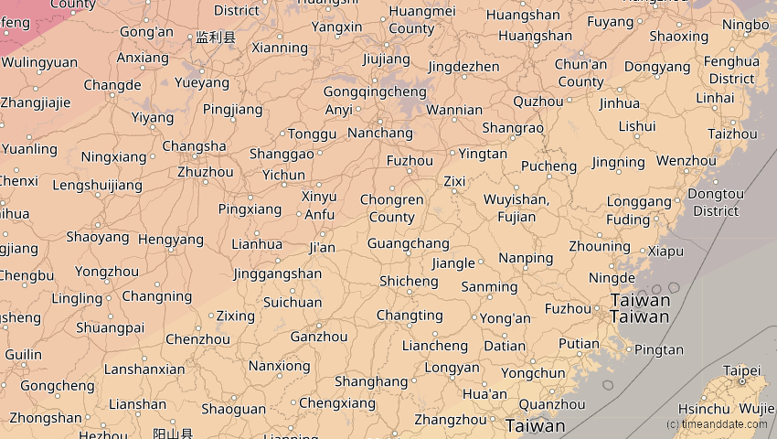 A map of Jiangxi, China, showing the path of the 15. Jan 2010 Ringförmige Sonnenfinsternis