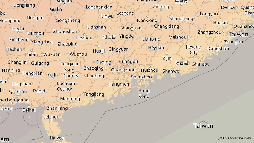A map of Guangdong, China, showing the path of the 15. Jan 2010 Ringförmige Sonnenfinsternis