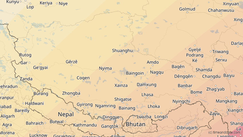 A map of Tibet, China, showing the path of the 15. Jan 2010 Ringförmige Sonnenfinsternis