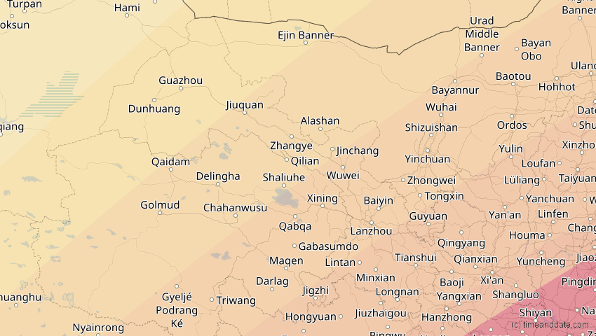 A map of Gansu, China, showing the path of the 15. Jan 2010 Ringförmige Sonnenfinsternis