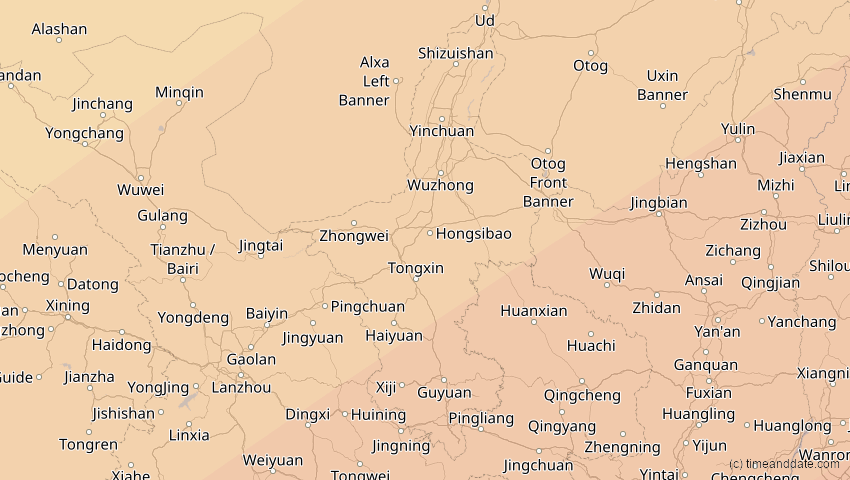 A map of Ningxia, China, showing the path of the 15. Jan 2010 Ringförmige Sonnenfinsternis