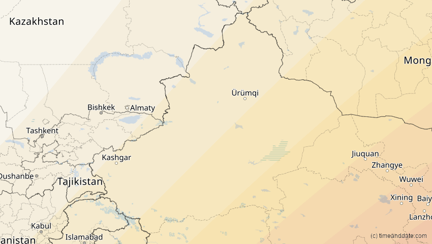 A map of Xinjiang, China, showing the path of the 15. Jan 2010 Ringförmige Sonnenfinsternis