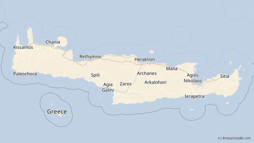 A map of Kreta, Griechenland, showing the path of the 15. Jan 2010 Ringförmige Sonnenfinsternis