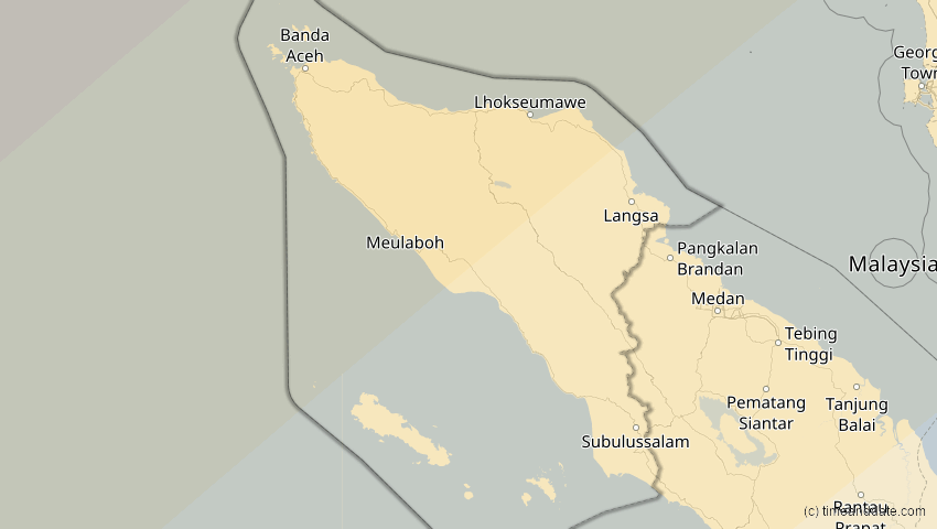 A map of Aceh, Indonesien, showing the path of the 15. Jan 2010 Ringförmige Sonnenfinsternis