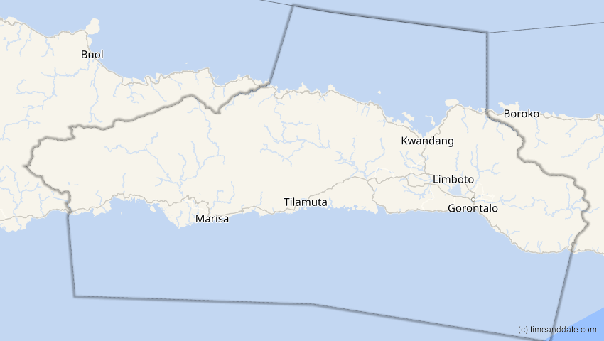A map of Gorontalo, Indonesien, showing the path of the 15. Jan 2010 Ringförmige Sonnenfinsternis