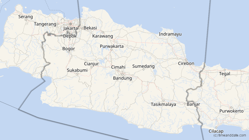 A map of Jawa Barat, Indonesien, showing the path of the 15. Jan 2010 Ringförmige Sonnenfinsternis