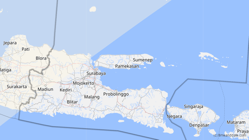 A map of Jawa Timur, Indonesien, showing the path of the 15. Jan 2010 Ringförmige Sonnenfinsternis