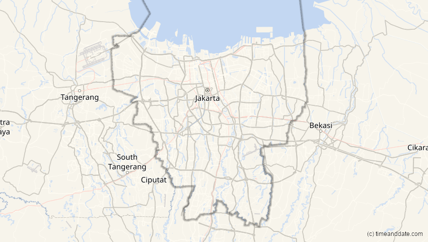A map of Jakarta Hauptstadtdistrikt, Indonesien, showing the path of the 15. Jan 2010 Ringförmige Sonnenfinsternis