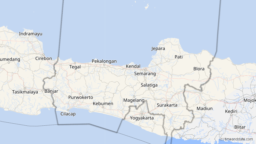 A map of Jawa Tengah, Indonesien, showing the path of the 15. Jan 2010 Ringförmige Sonnenfinsternis